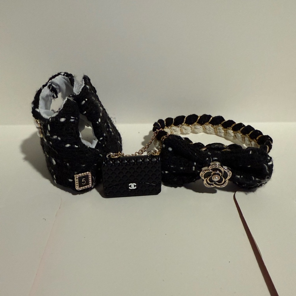 Black and Gold dress for doll. Purse & Headband